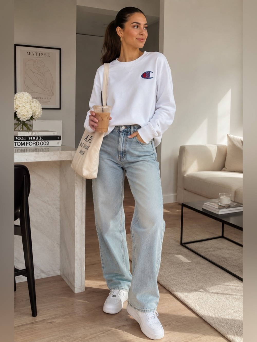 Champion White Big C Logo Crewneck Sweatshirt Pullover
